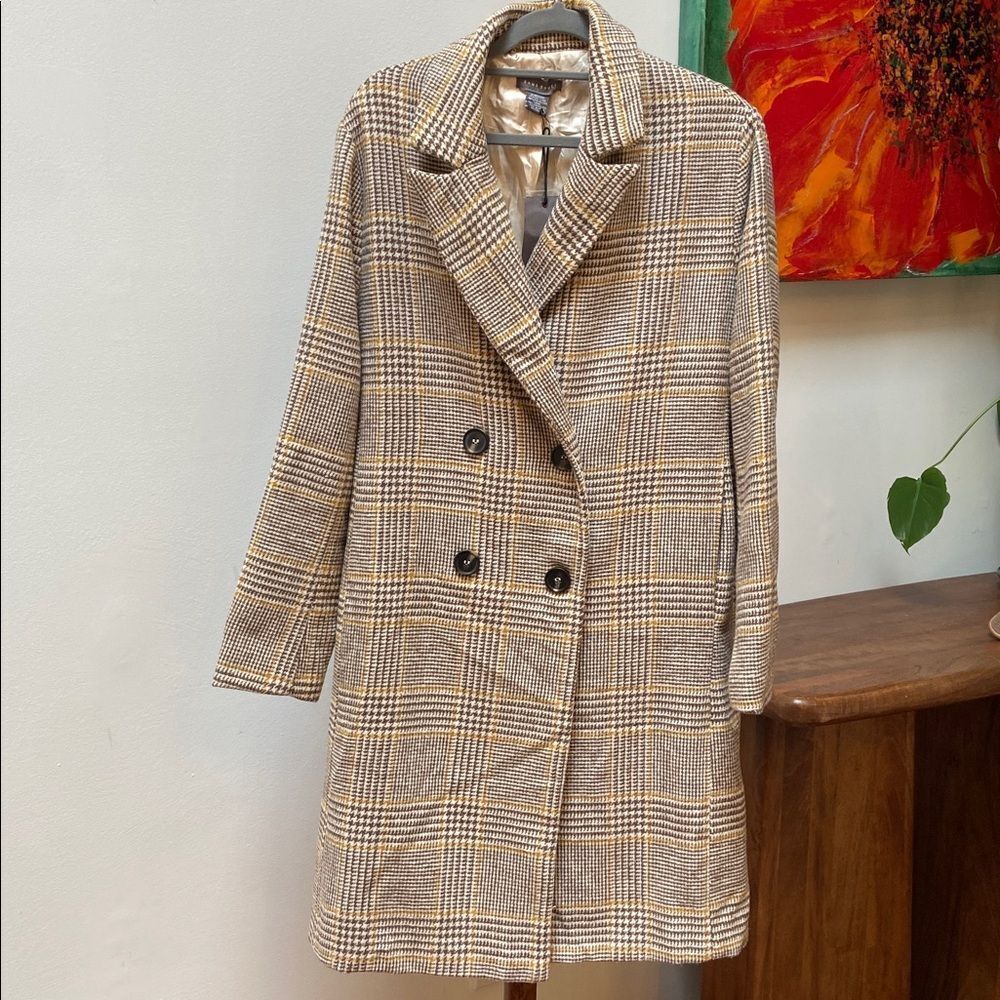 Sans Souci Beige Plaid Double-Breasted Coat